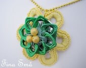 Recycled Crocheted Soda Tab Necklace Flower Brooch Sunshine Yellow