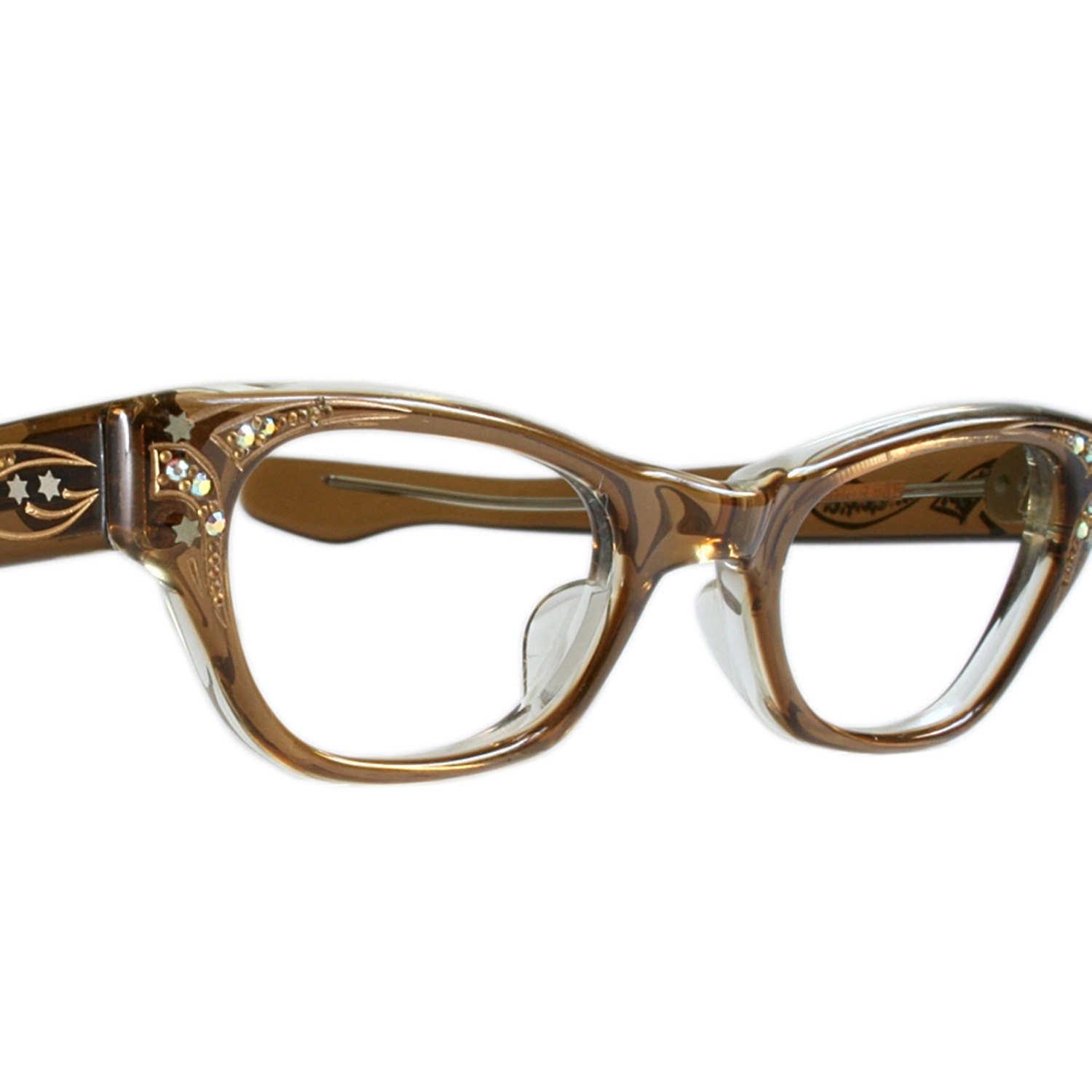 Brown Vintage Cat Eye Glasses with Rhinestones by Qualite France