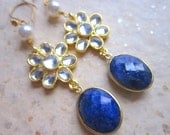Dangle Earrings Bridal Bollywood Sapphire Rhinestone Pearl by MinouBazaar