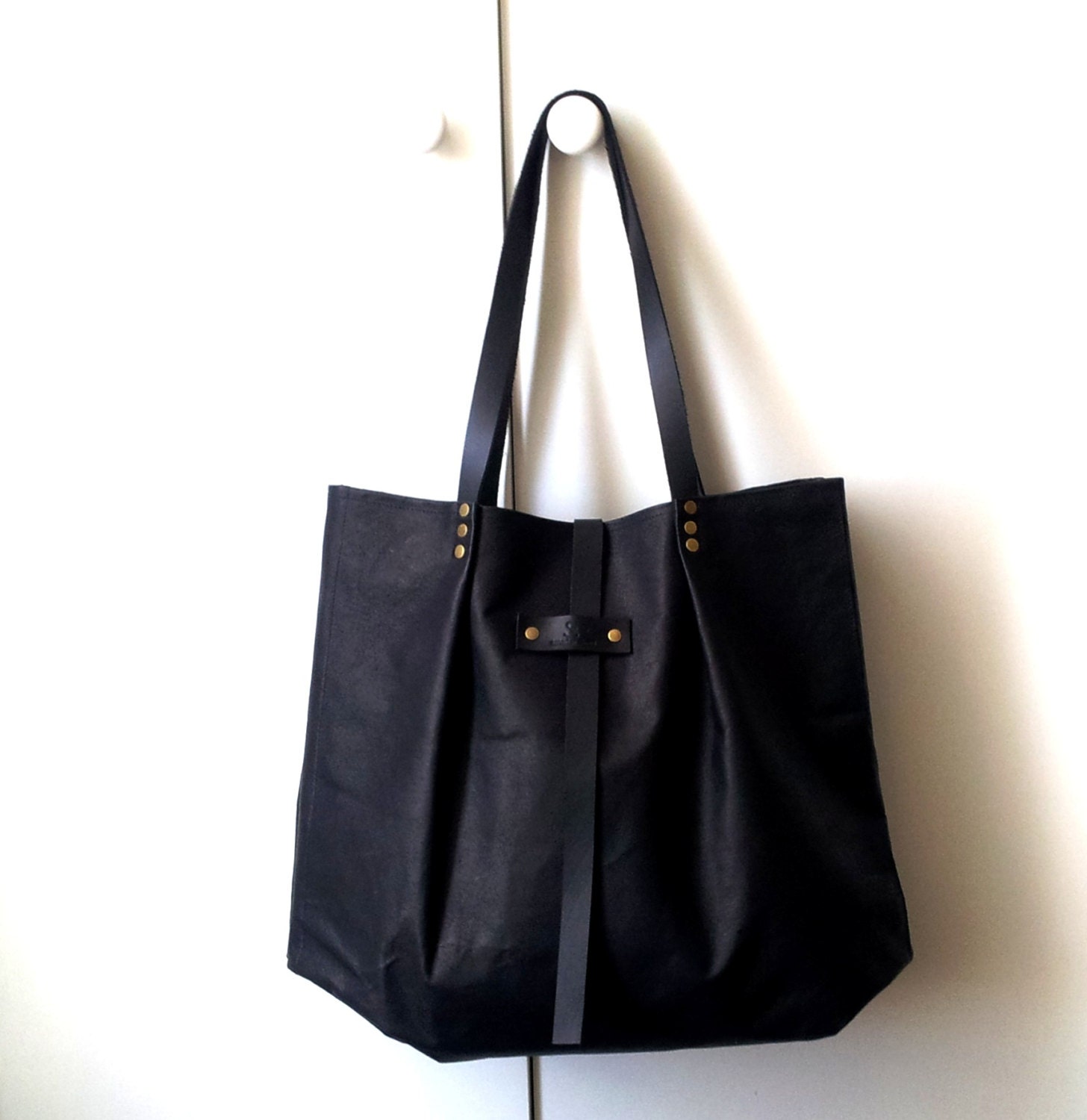 Black  Oversized Leather tote  Bag,