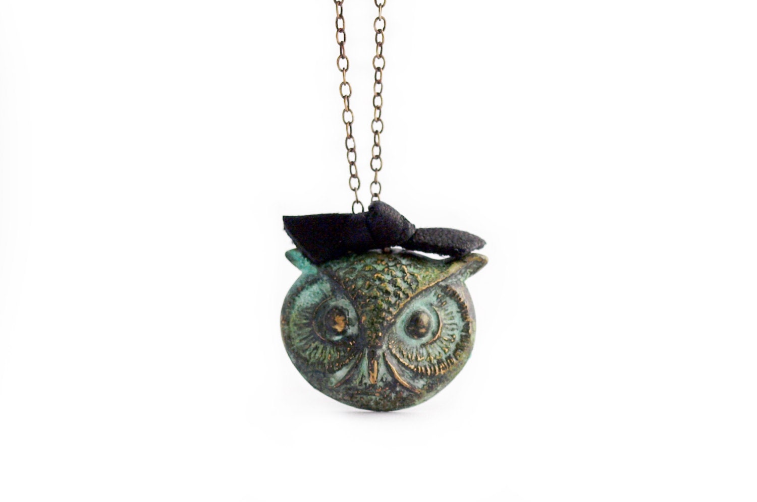 Verdigris Patina Brass Owl Necklace