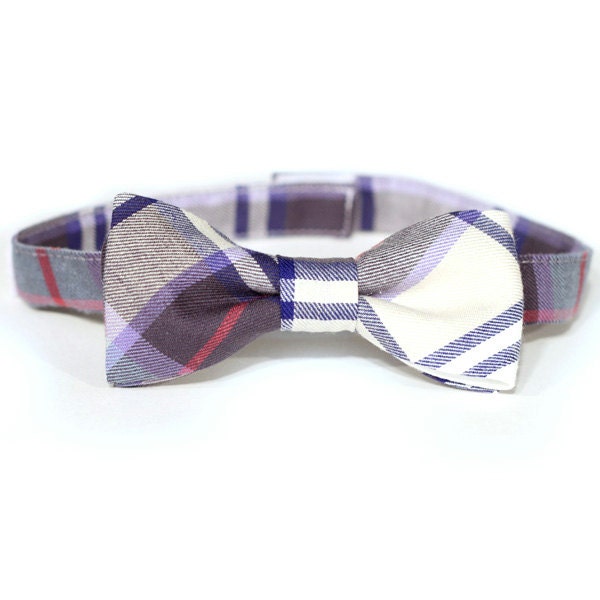 Grey Lavender and White Plaid Bow Tie for Boys newborn up to age 10