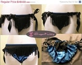 ON SALE SALE Rtw Turquoise Satin Ruffle Side Tie Panties with Fringe Burlesque Xxs  - SugarKitty Corsets