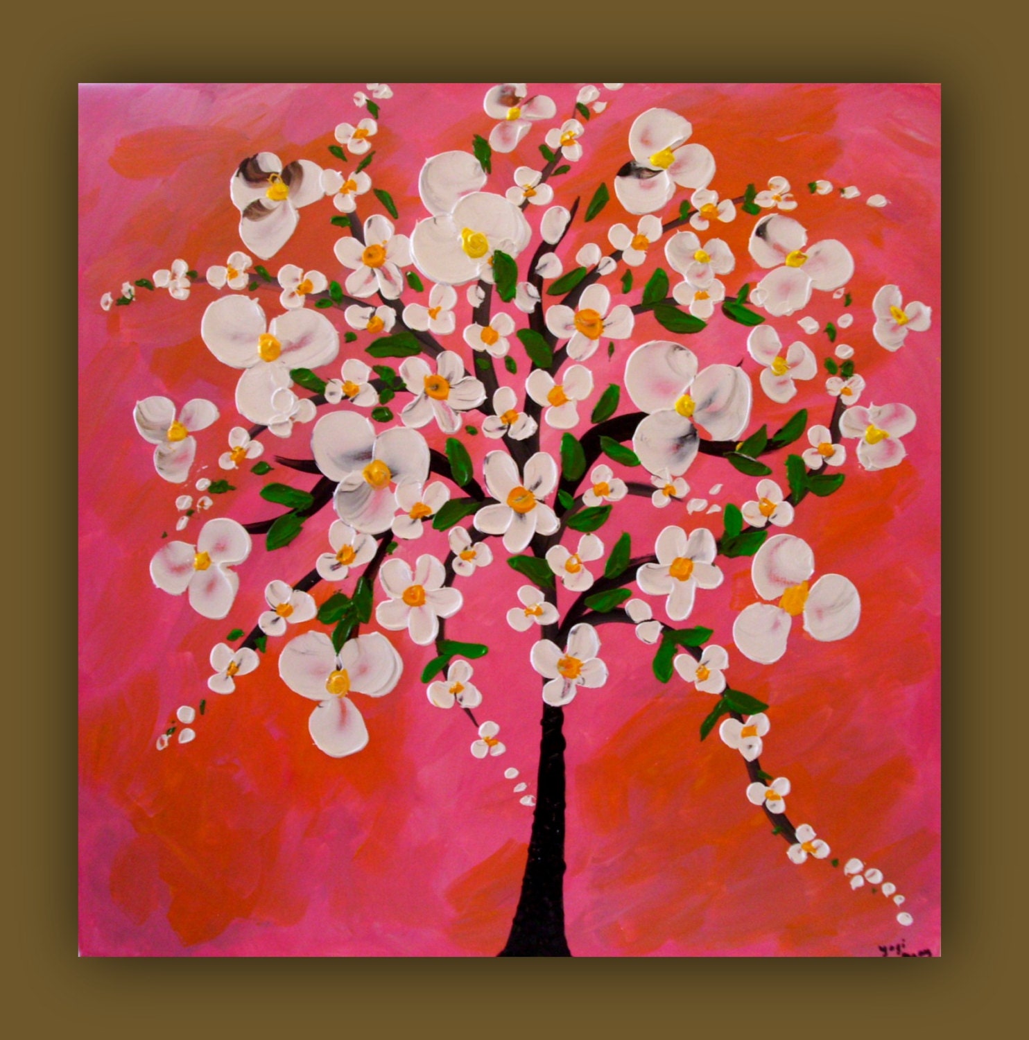 Flower Painting, White Flower Painting, Tree Painting, Textured Flower Original Painting on Canvas 24x24, Wall Art, Home Decor