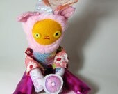 Pink Plush Party Cat Softie fabric doll