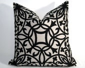 Black White Pillow Cover - Outdoor Cushion - Decorative Trellis - Geometric - Raven Natural Sunbrella -  Maldives - 18 inch