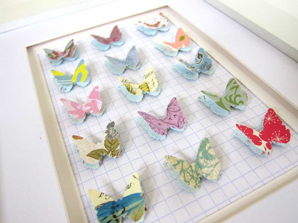 Paper Butterfly Specimen Collection Wall or Tabletop Decor Cottage Chic Shabby Chic
