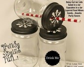 PLASTIC Mason Drinking JARS with Daisy Lids, 24 Plastic UNBREAKABLE Jars, Three Sizes, Party Drinks, Salads, Cupcakes, Dessert,
