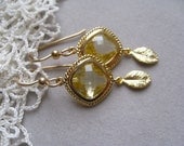 Yellow Earrings, Bridal Jewelry, Wedding jewelry, Gold drop Earrings