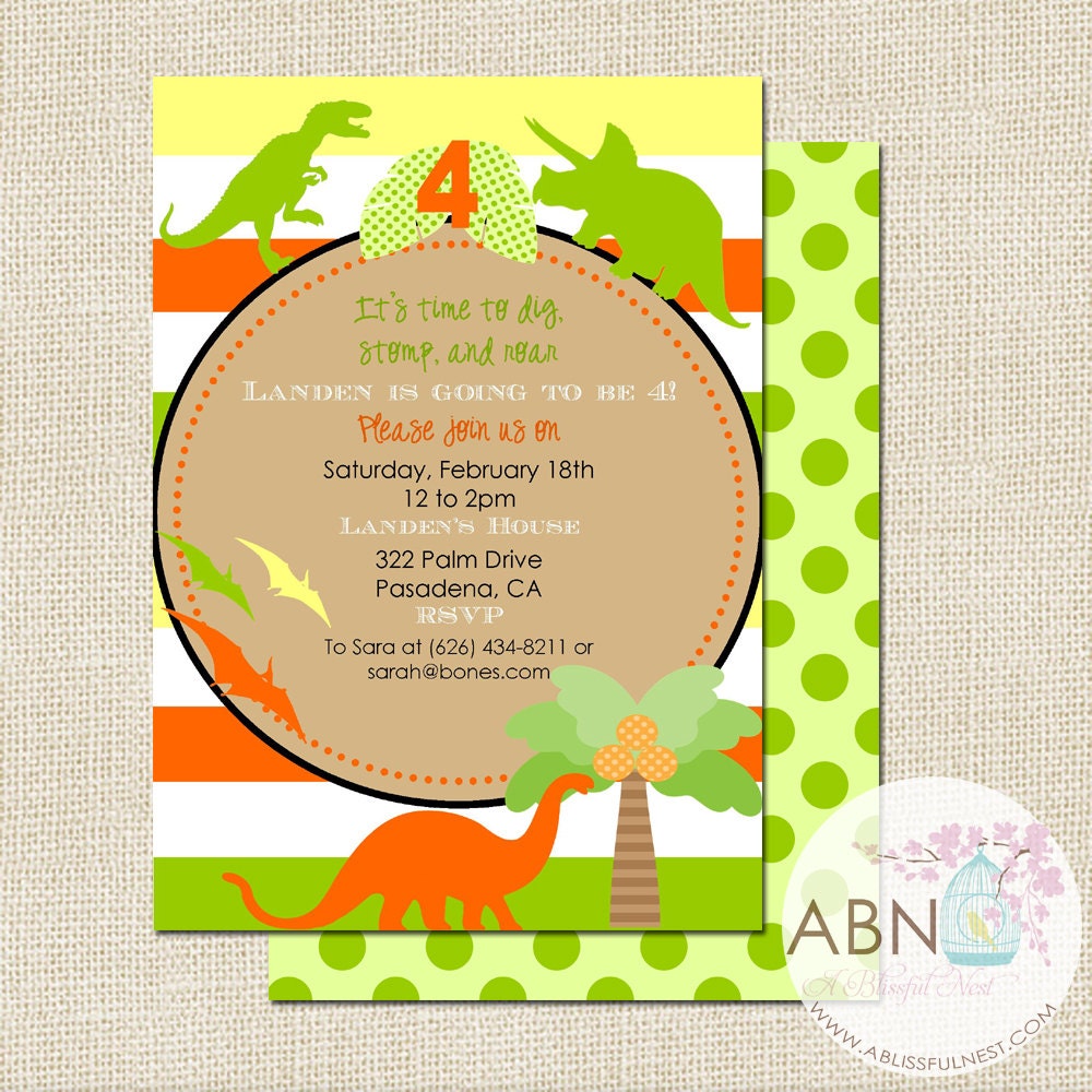Dinosaur Invitation - DIY PRINTABLE Party Invitation - By A Blissful Nest Il_570xn