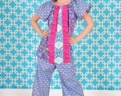 Purple Peacock Ruffled Peasant top and pants - Size 5 Ready to Ship