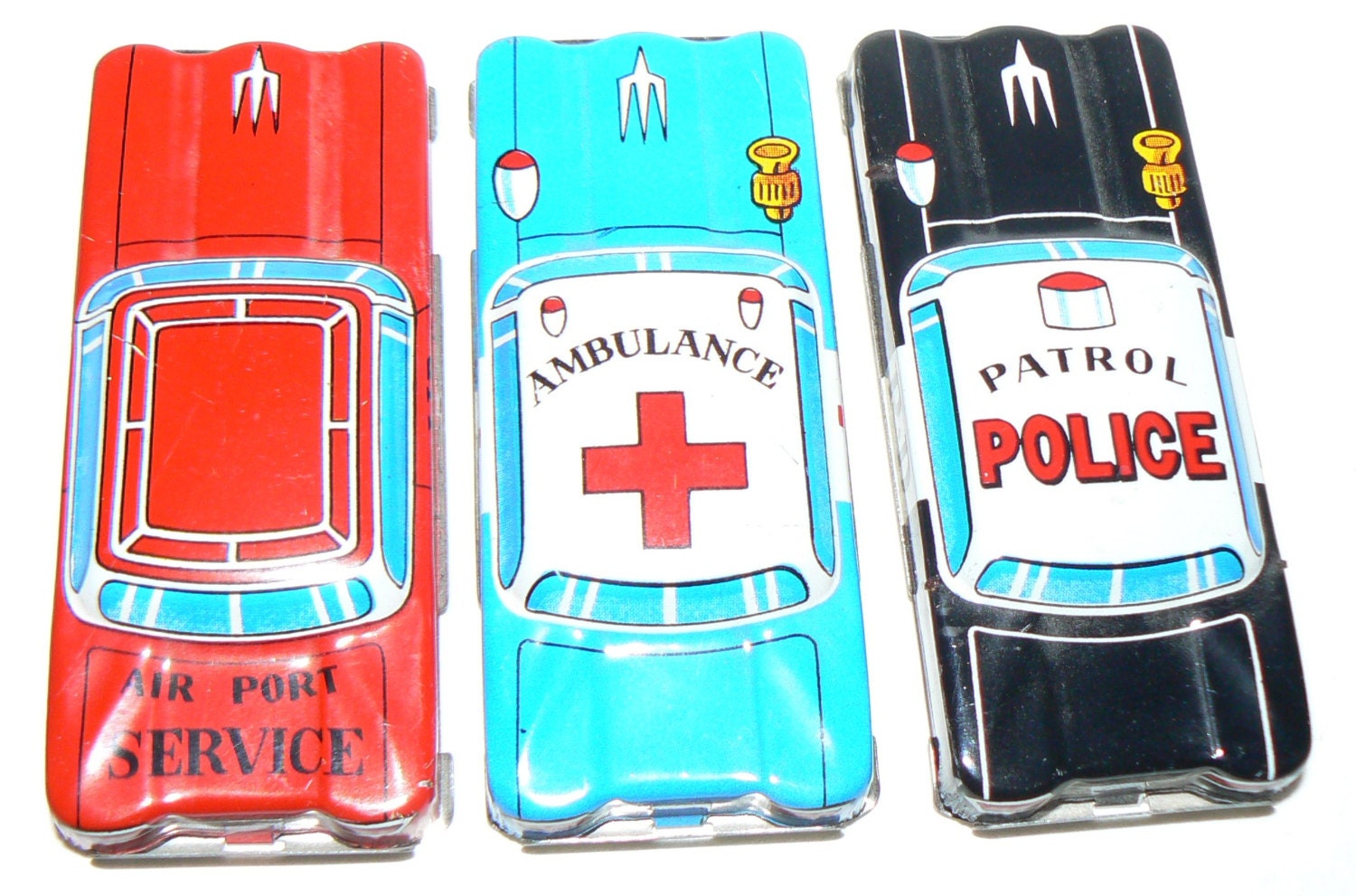 Tin Litho Ambulance Patrol Police Air Port Service Car Made in Japan 1950s