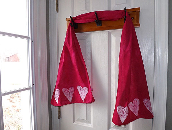 Fuchsia Pink Ladies Scarf with Batik Hearts