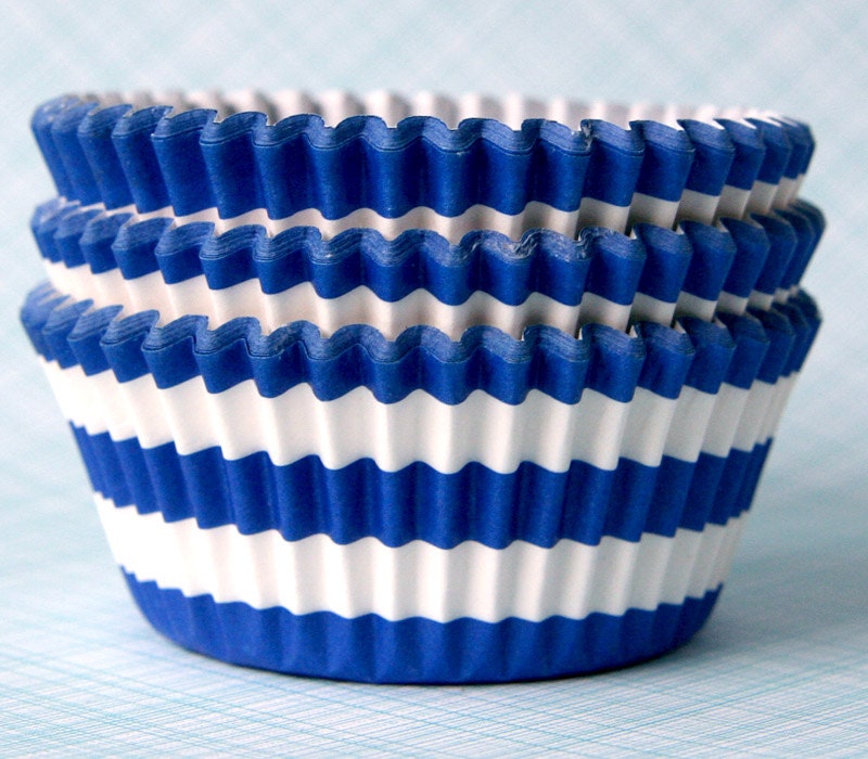 Dark Blue Horizontal Stripe Cupcake Liners / Cupcake Papers (50) Il_570xn