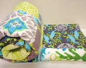 Baby Quilt Modern Baby Quilt, Gray Grey, Aqua, Lime Green, Turquoise, Birds, Patchwork Baby Quilt  Baby Bedding Baby Blanket Boy or Girl