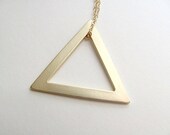 Long triangle pendant necklace, geometric, 14k gold plated chain and 16k gold plate pendant,  geometric jewelry