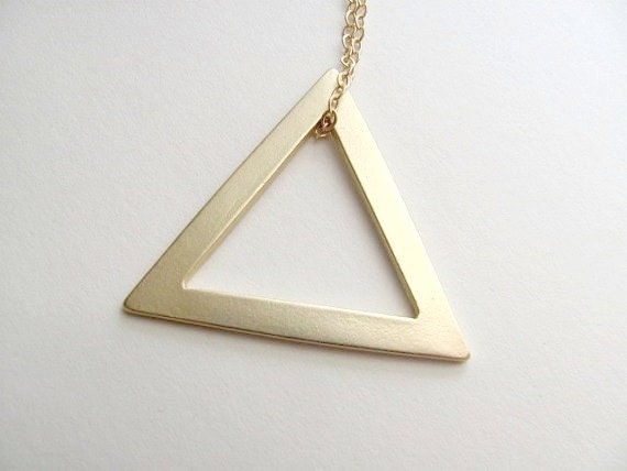 Long triangle pendant necklace, geometric, 14k gold plated chain and 16k gold plate pendant,  geometric jewelry