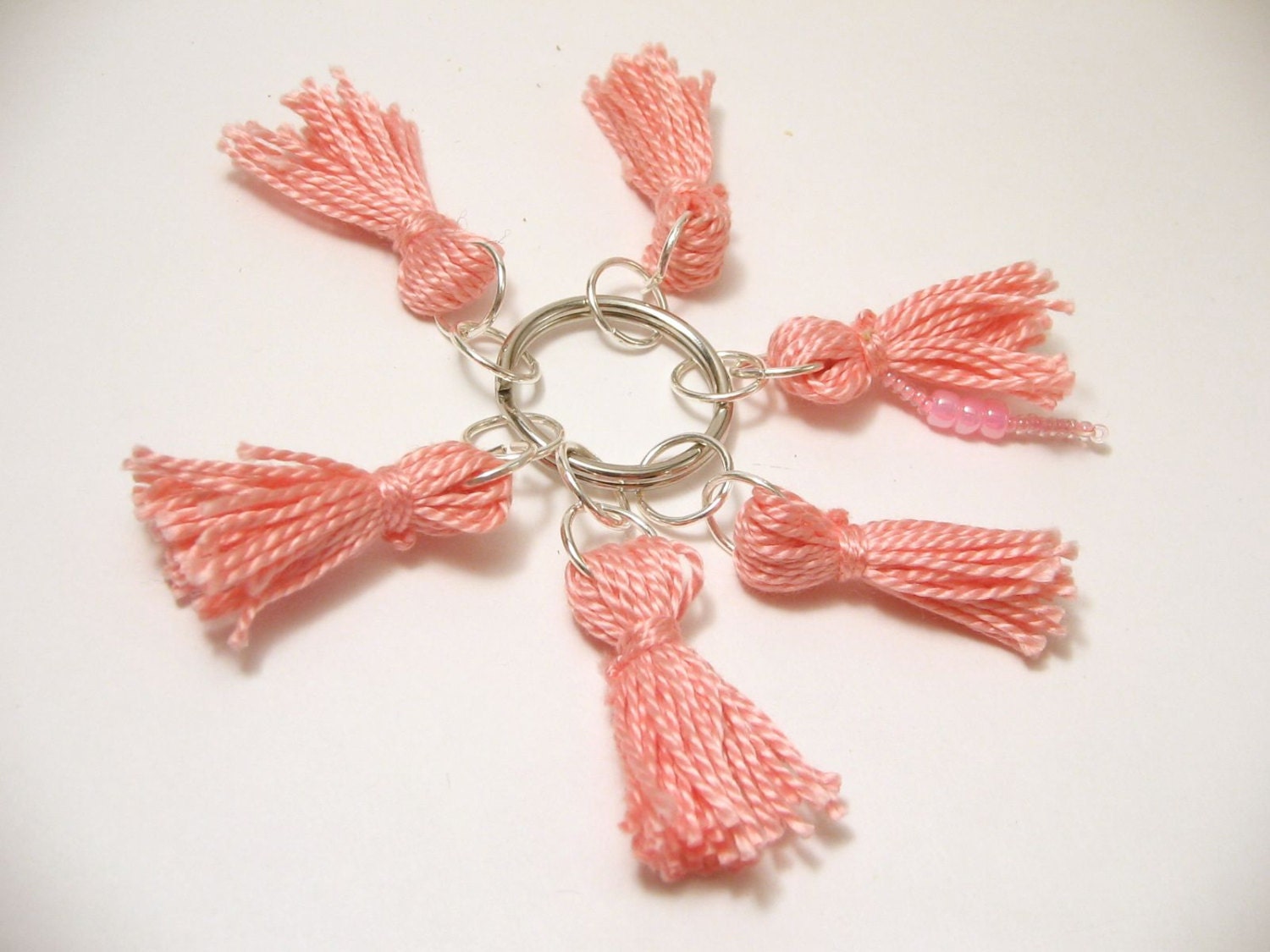 Pale Pink Stitch Markers Tassels Set with Beaded Row Marker