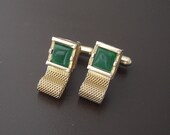Vintage Swank Green Glass Cuff Links, Green Cuff Links, Swank Cuff Links, Wrap Around Cuff Links