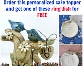 SALE - Personalized Wedding cake topper with wedding ring dish