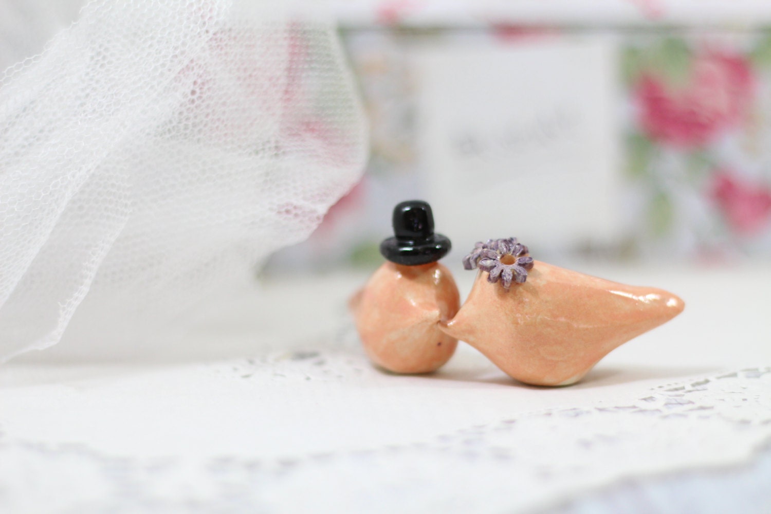 Custom love Birds Wedding Cake Topper, Personalized Wedding Cake Topper, Clay Figurine, Cute birds