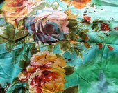 D13 - Aqua Multicolored Big Flower Patterned Cotton - One Yard