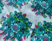 C14 - White Teal Floral Pattern Cotton - One Yard
