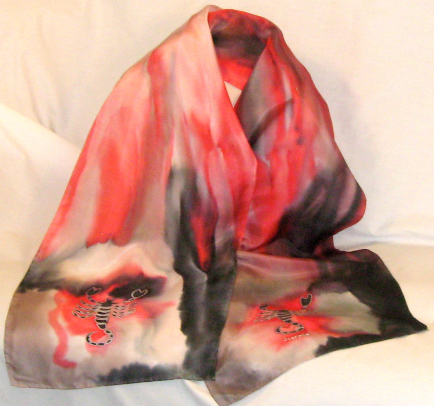 Silk Scarves, Silk Scarf,Scorpio The Scorpion,,Fashion Accessories,Astrology, Fashion  Accessories,Handmade,Signs of The Zodiac,14x72inches
