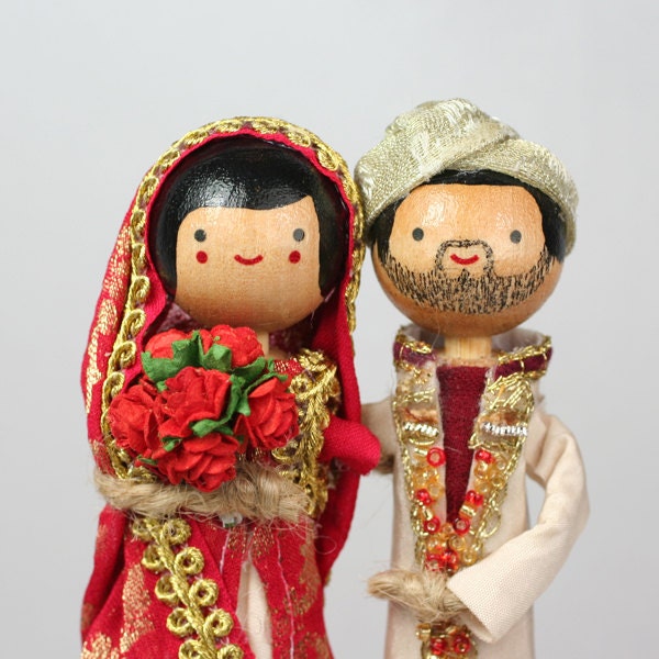 Custom Indian Wedding Cake Topper with 2x CUSTOM CLOTHING / MULTICULTURAL Theme