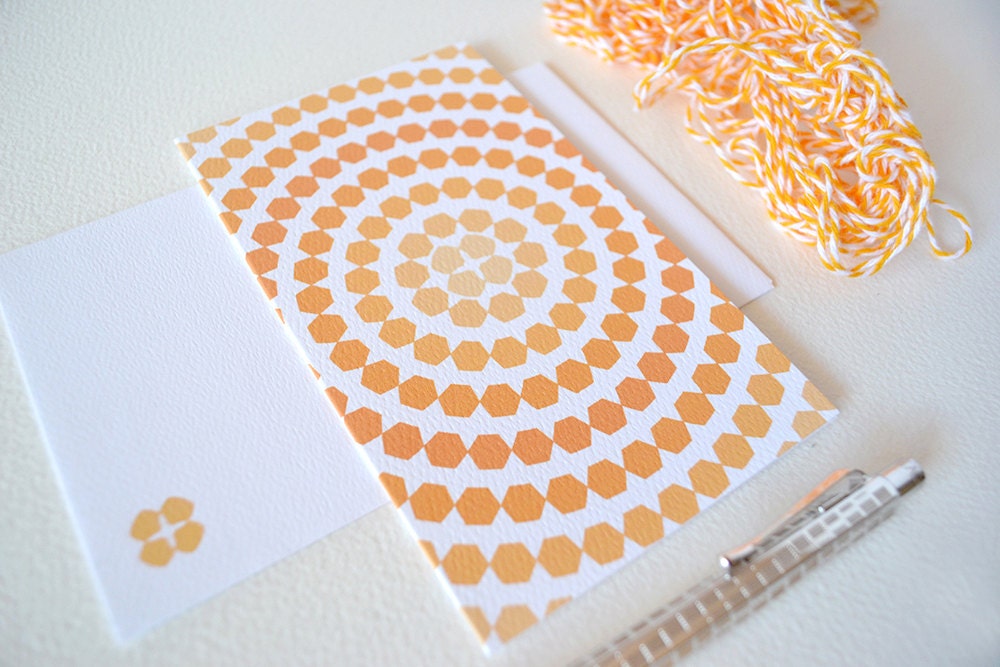 Tangerine Orange Ombre Card with Hexagon Circles - PaperIvy