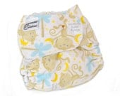 Fitted Cloth Diaper, OS, Flannel - Monkey, palm trees, banana