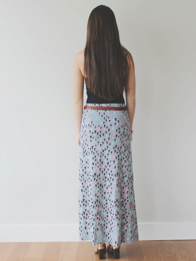 Hand Printed 'Stalactite' Maxi Skirt in Mint, Black, Pink on Grey