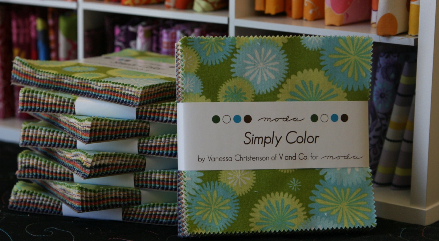 Simply Color by V & Co for Moda Charm Pack (grey, green, yellow, orange, purple, aqua)