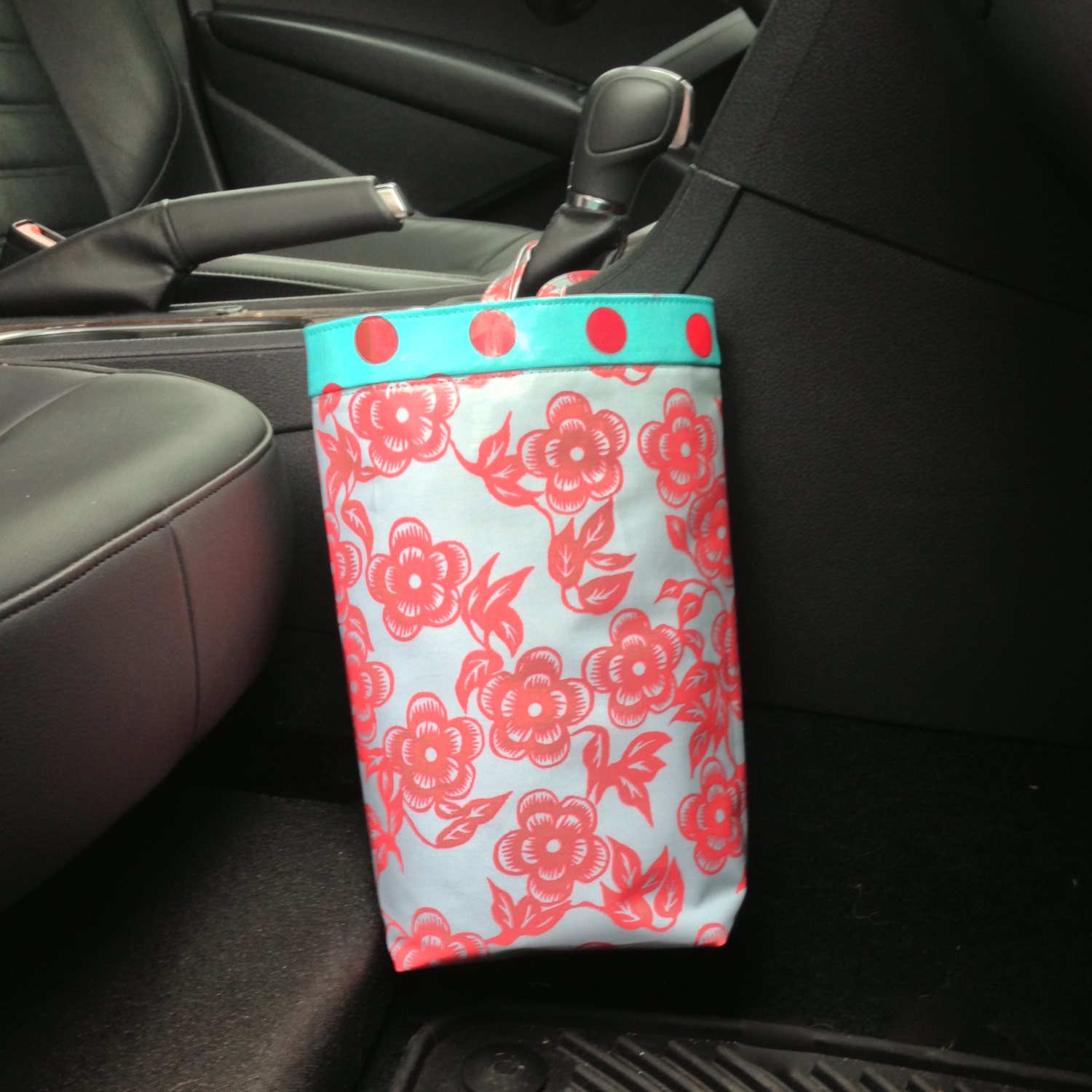 Car Bag Ty Pennington Laminated Asian Floral Persimmon,  Car Bag, Women, Car Litter Bag, Car Accessories, Car Organizer, Car Trash Bag