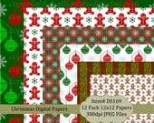 Buy 2 GET 1 FREE - Christmas 12x12 Digital Paper pack for Scrapbooking, Card Making, Paper Goods Backgrounds DS169