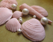 Fondant Seashells and Pearl cake topper or cupcake topper Beach wedding Ocean wedding edible decorations nautical party