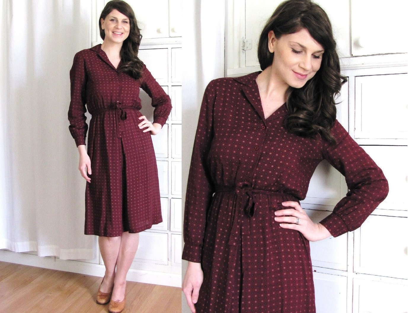 1970's Dress / 70s Dress / Maroon Dress