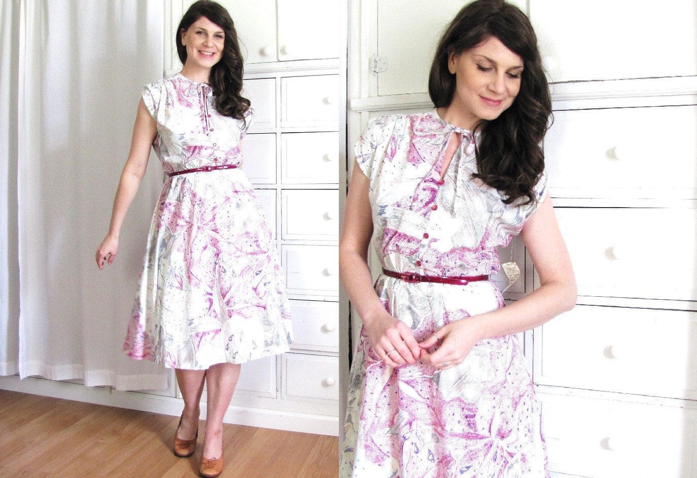 reserved Tropical Dress / 70s Dress / 1970s Full Skirt Dress