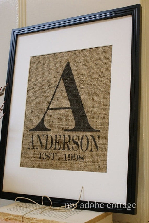Original Burlap Wedding or Anniversary Personalized Artwork