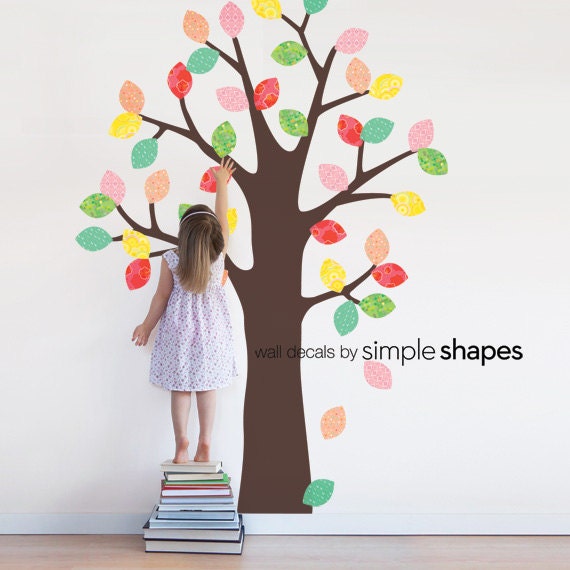 Spring Tree with Pattern Leaves - Peel and Stick Repositionable Fabric Stickers