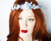 Blue millinery flower velvet and pearl headband/wedding crown - Blue Danube