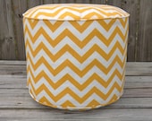 Yellow outdoor pouf, chevron pouf, outdoor otttoman 18",chevron outdoor cushion,chevron ottoman, bean bag chair, pouffe,yellow floor pouf