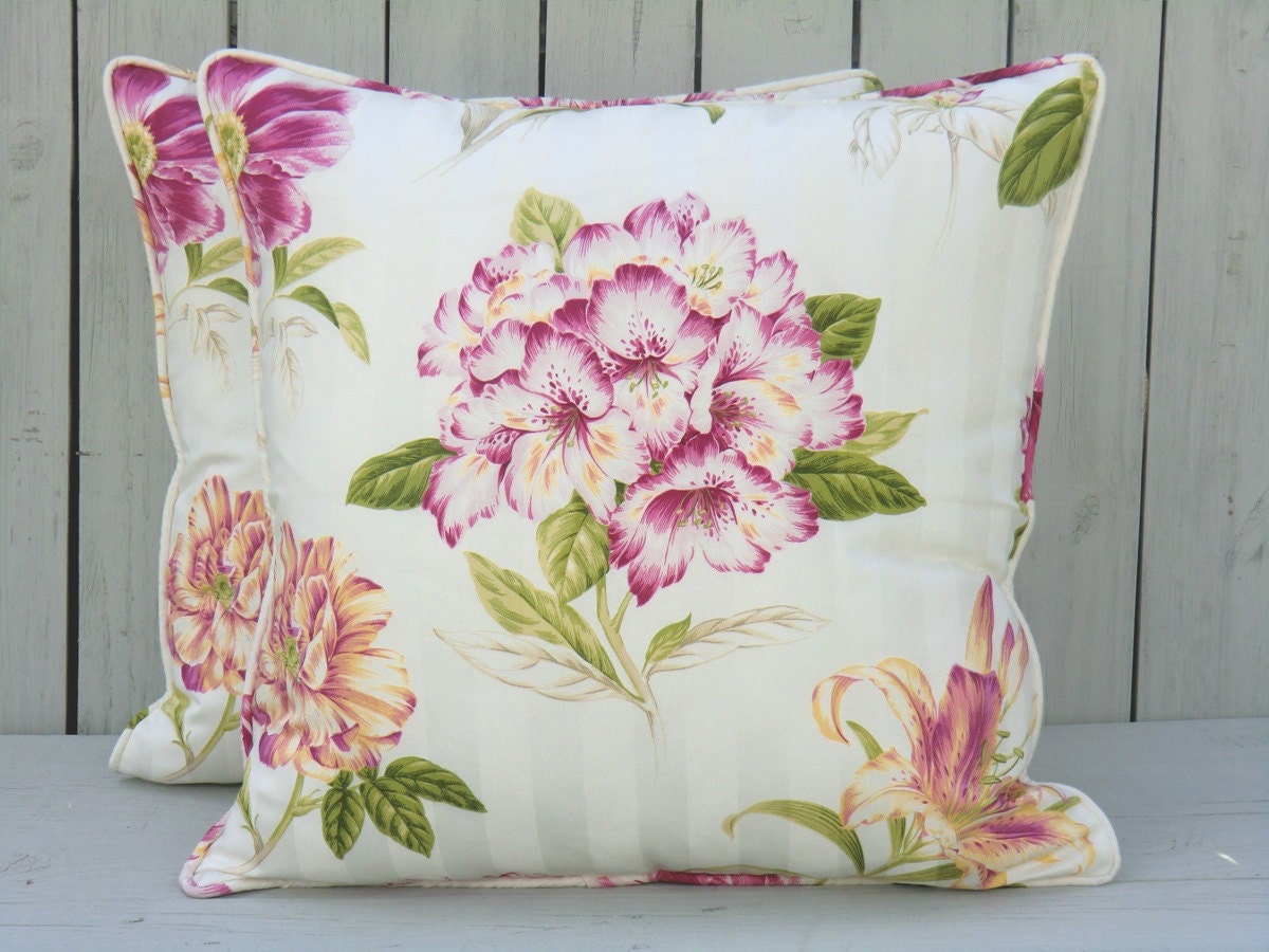 Pink floral pillow cover, tropical pillow cover in  20x20, flower pillow cover, pink and green pillow cover, petal pillow