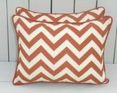 Rust chevron lumbar cover, chevron outdoor pillow cover, oblong pillow 16x12, orange chevron pillow, small chair pillow, outdoor cushion