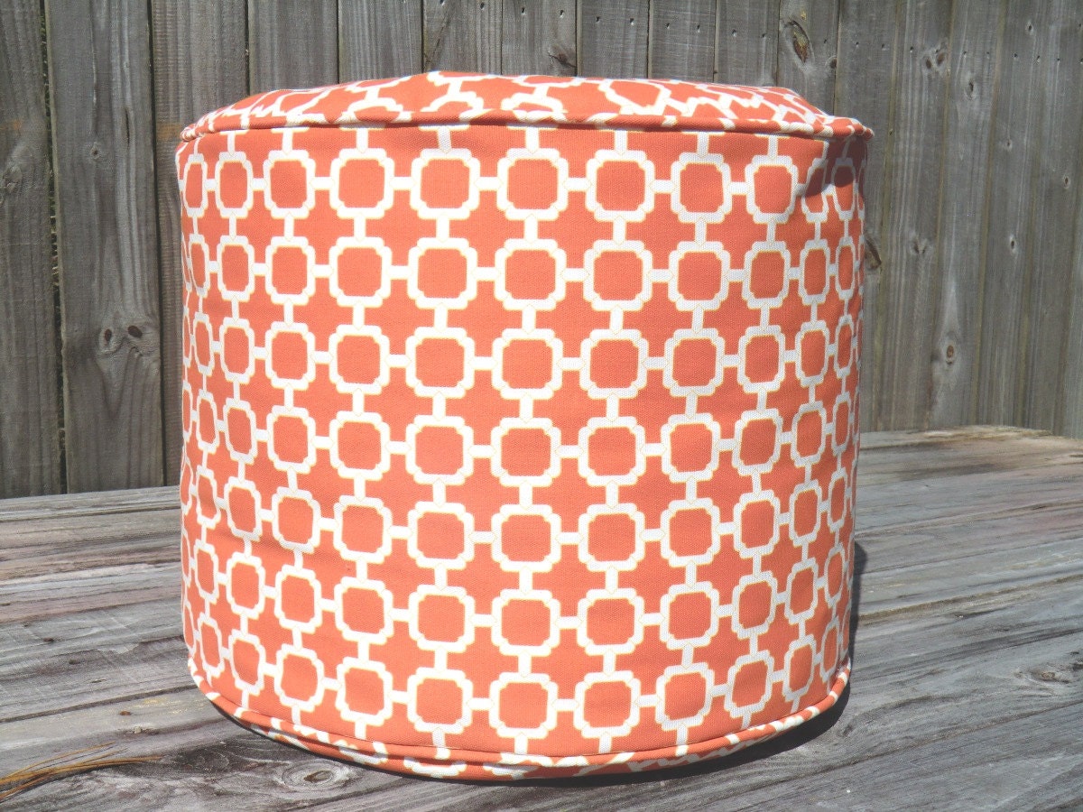 Orange outdoor pouf, round ottoman 18", trellis pouf, orange outdoor ottoman, pouffe, bean bag chair, orange floor cushion, outdoor pillow