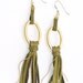 Leather Jewelry Fringes Long Earrings in Olive Green and Gold