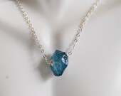 Teal Blue Quartz Hammered  Nugget pendant Necklace in Sterling Silver