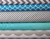 Gray and turquoise custom Fat Quarter bundle FQ of each, 8 total