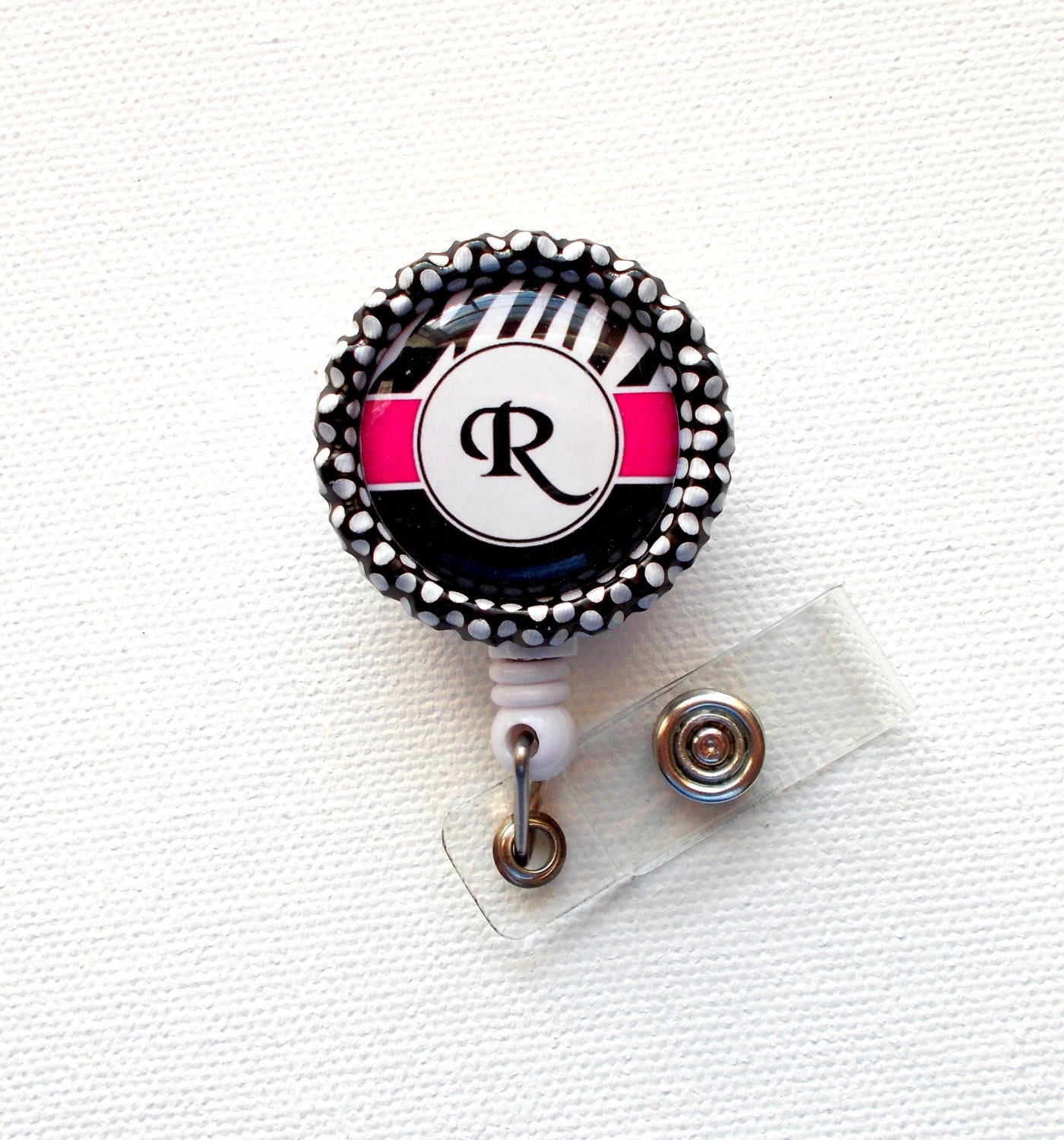 Personalized Initial Pink Zebra - ID Badge Holder - Nursing Badge Reel - Name Tag Badge - Teacher Badge - Nurse Badge Holder