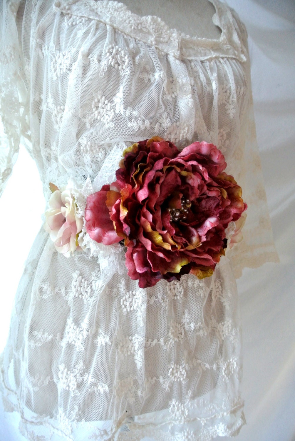 lace belt, romantic Victorian belt, Bridal, cottage neck sash, shabby floral, women accessories, french country belt, OS
